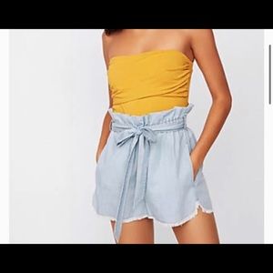 Express Extreme High Rise Blue Tie Front shorts
